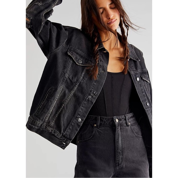 Free People Jackets & Blazers - Free People We The Free Jolene Trucker Distressed Jacket Large NWOT